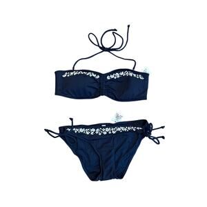 NWT Vintage Y2K Abercrombie & Fitch Blue Embroidered Bandeau Bikini Set M/L